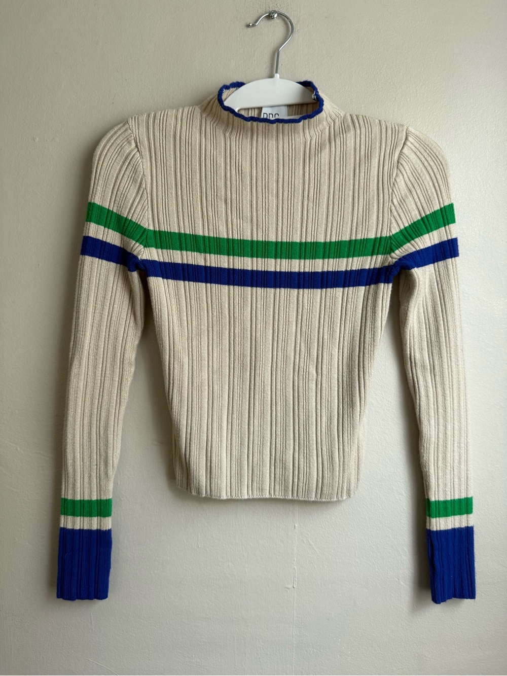BDG Urban Outfitters Open Back Ribbed Sweater Top Cream Blue Green Small